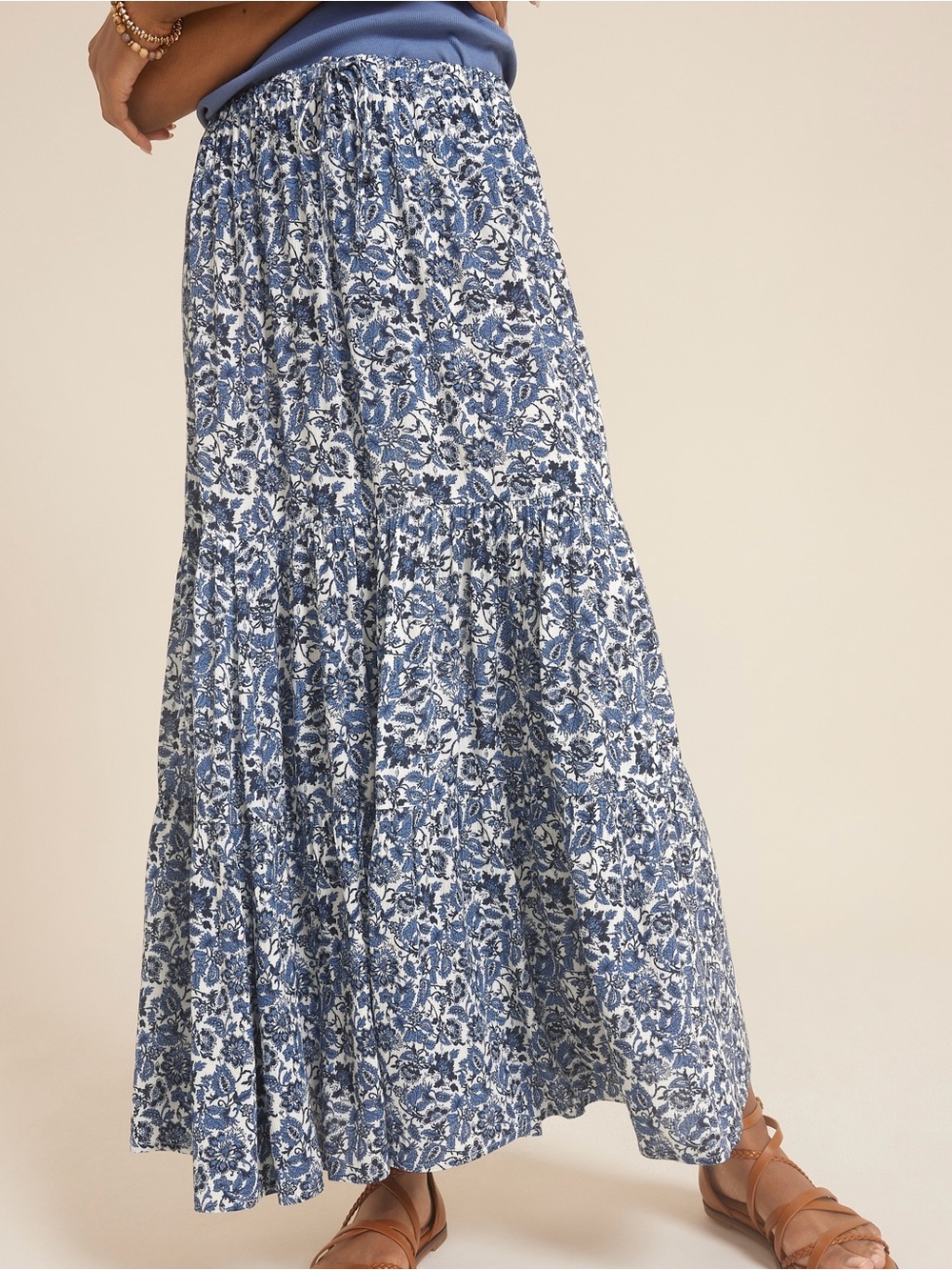 Maurices Printed Maxi Skirt Blue & White Floral Paisley High Rise Medium Women’s